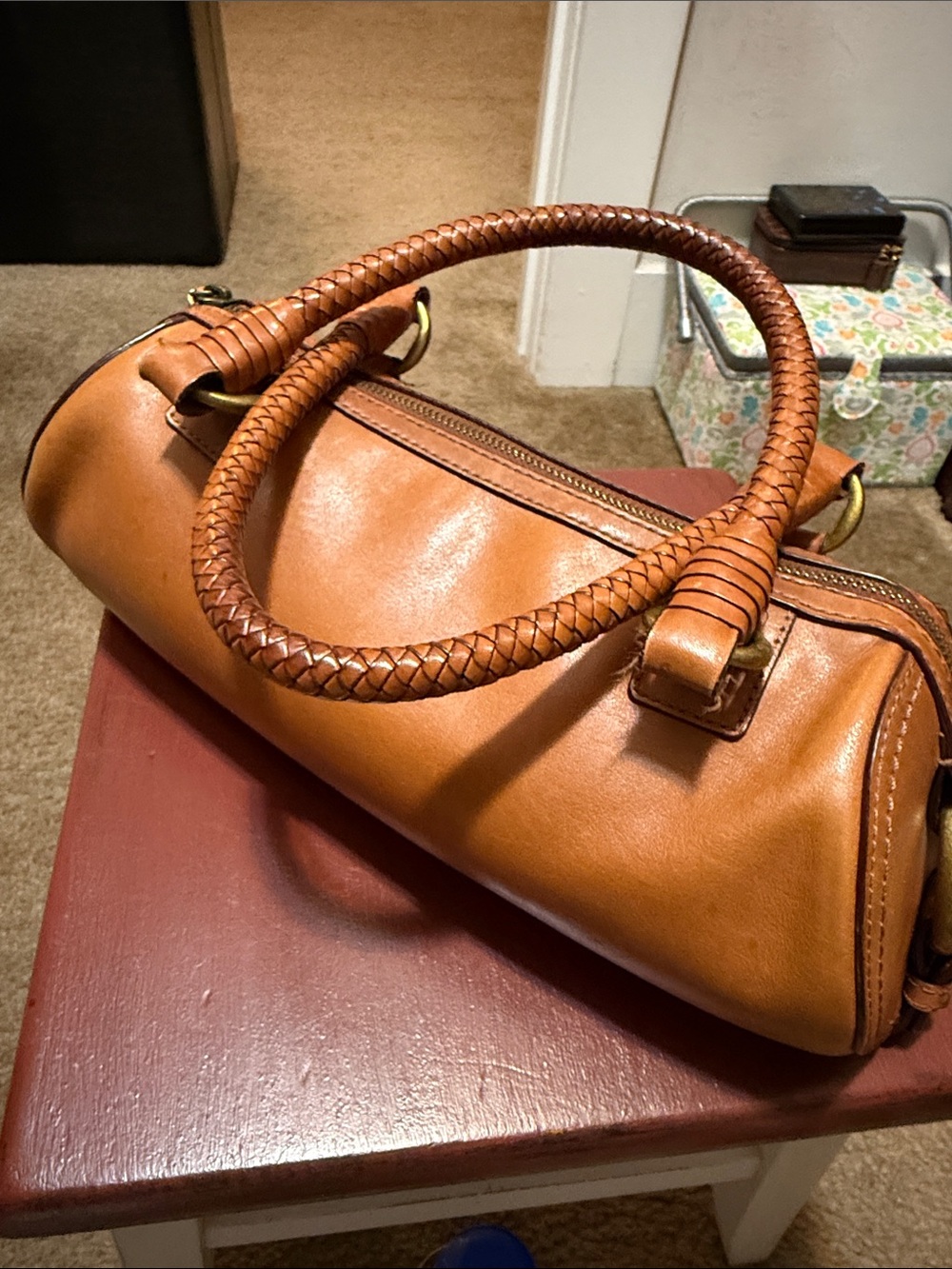 Cole Haan Classic Tan Barrel Bag with Braided Handles